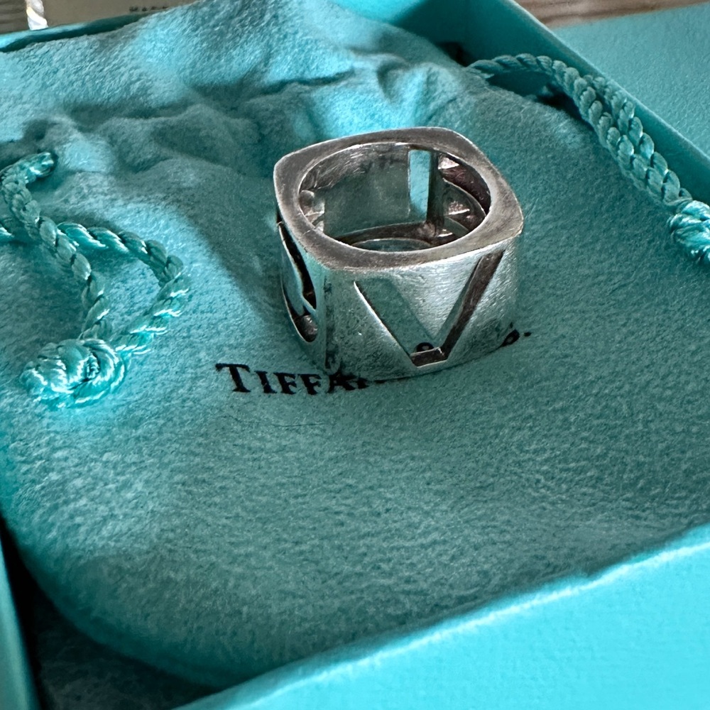 RARE Tiffany & Co. Square Love Era Stencil Ring, Sterling Silver